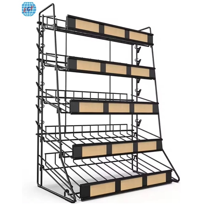 Retail Five-Tier Sturdy Desktop Small Commodity Iron Wire Display Rack with Price Tags, KD Structure, Customizable