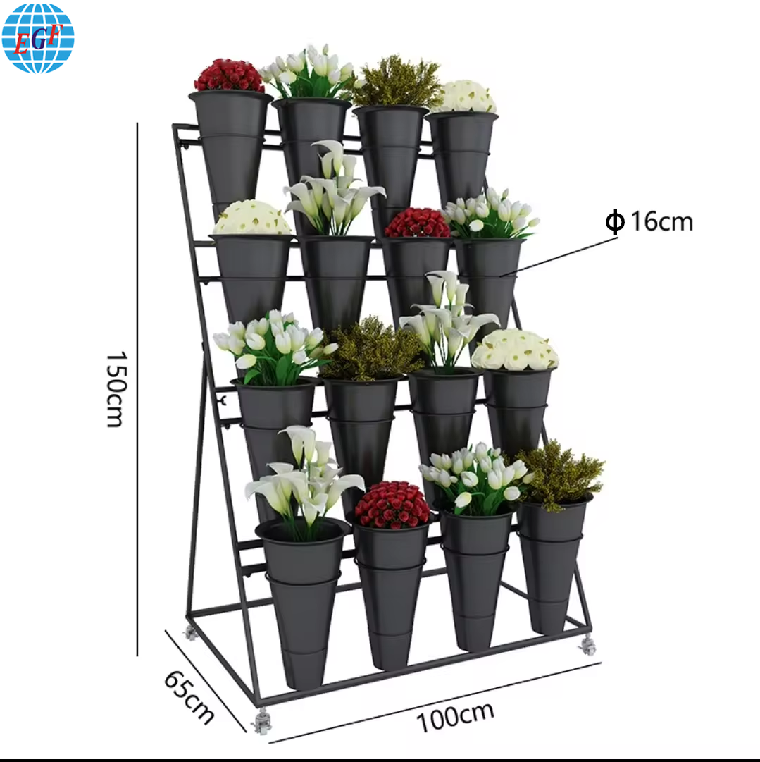 4 Styles Durable Plastic Flower Bucket Display Shelves for Garden Centers
