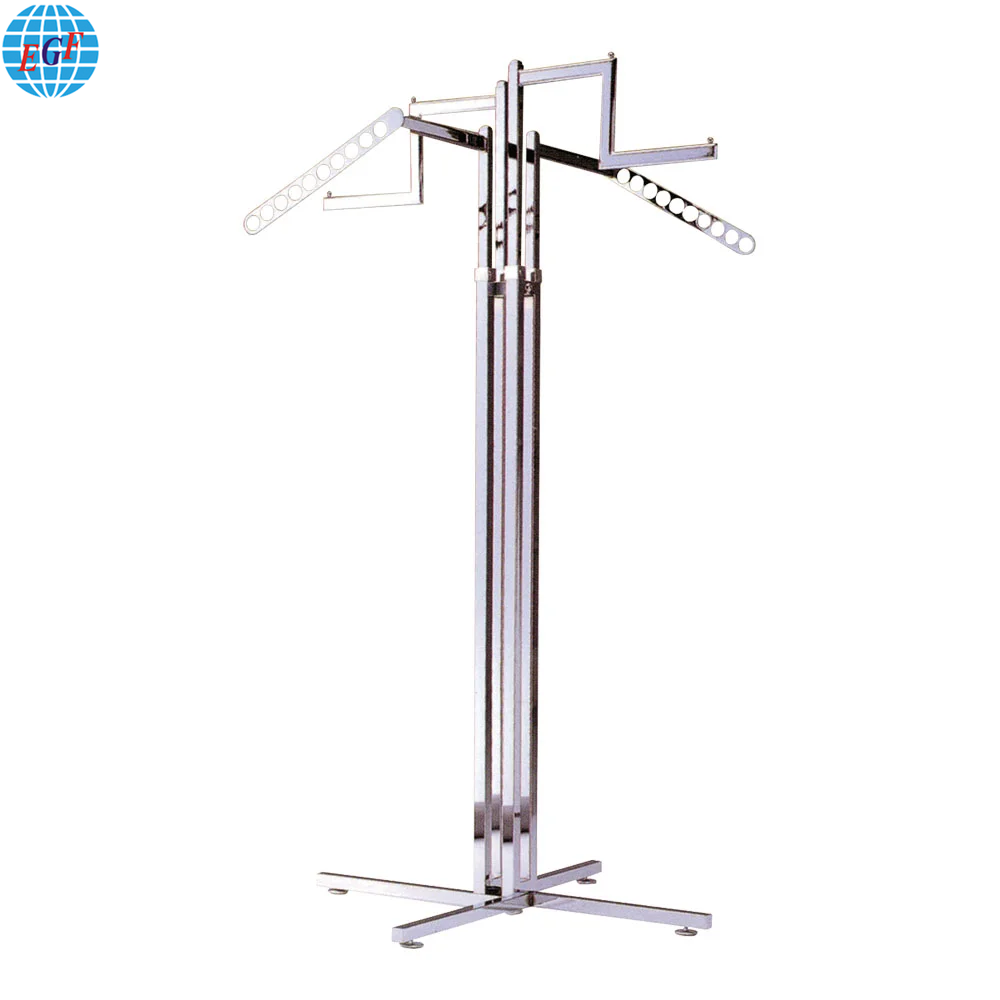 Flexible 4-Way Steel Clothing Rack: Stepped & Slant Arms, Height Adjustable, Multiple Finishes