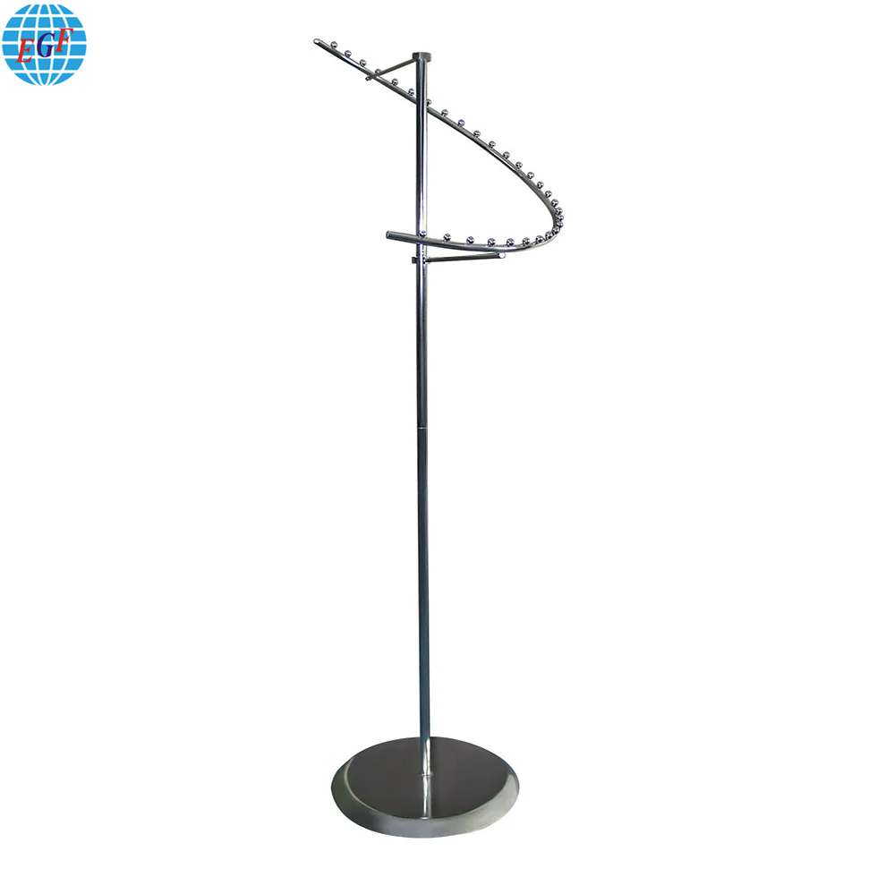 360° View Spiral Steel Clothes Stand with Customizable Design for Fashion Retail
