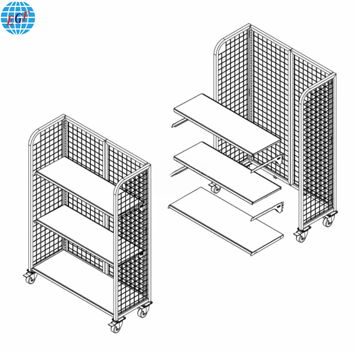 Space-Saving Foldable Gridwall Display Rack with Adjustable Shelves and Castors Storage Solution Powder Coating Portable Design