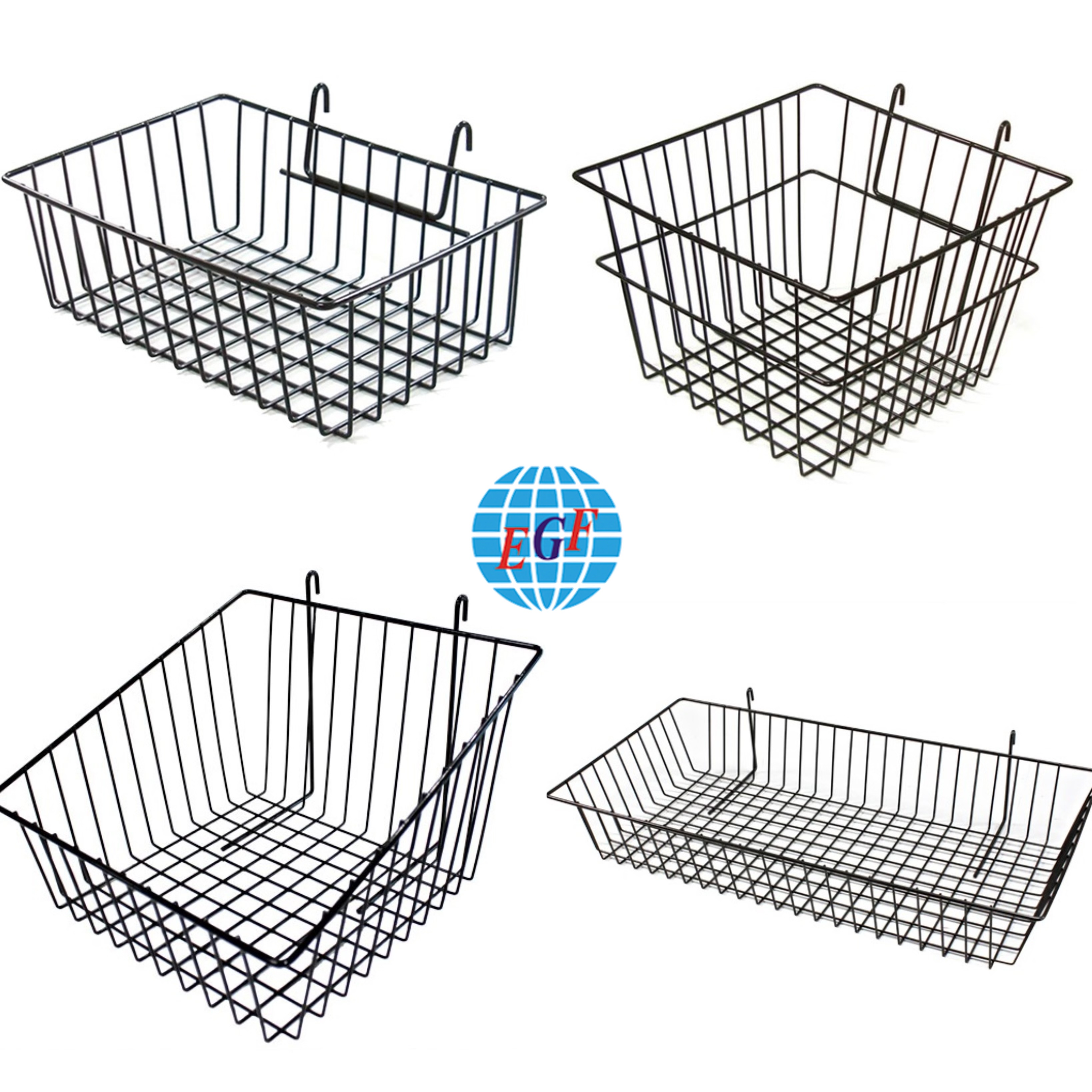 4 Styles Versatile Black Gridwall Metal Wire Baskets - Sleek Design for Efficient Display & Organized Storage 